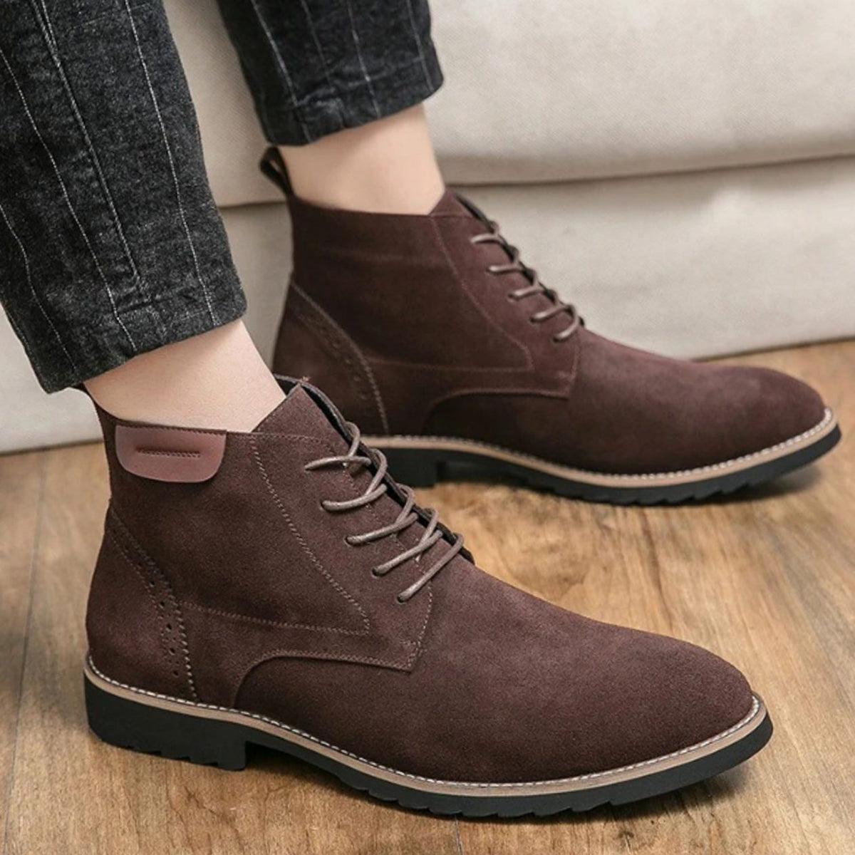 Men's Suede-Feel Lace-Up Chukka Boots - Dark Brown