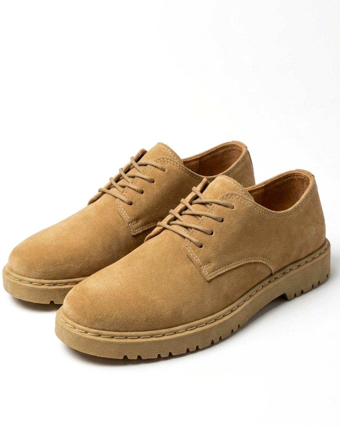 Men's Suede Lace-Up Desert Oxford Shoes Chunky Lug Sole - Khaki