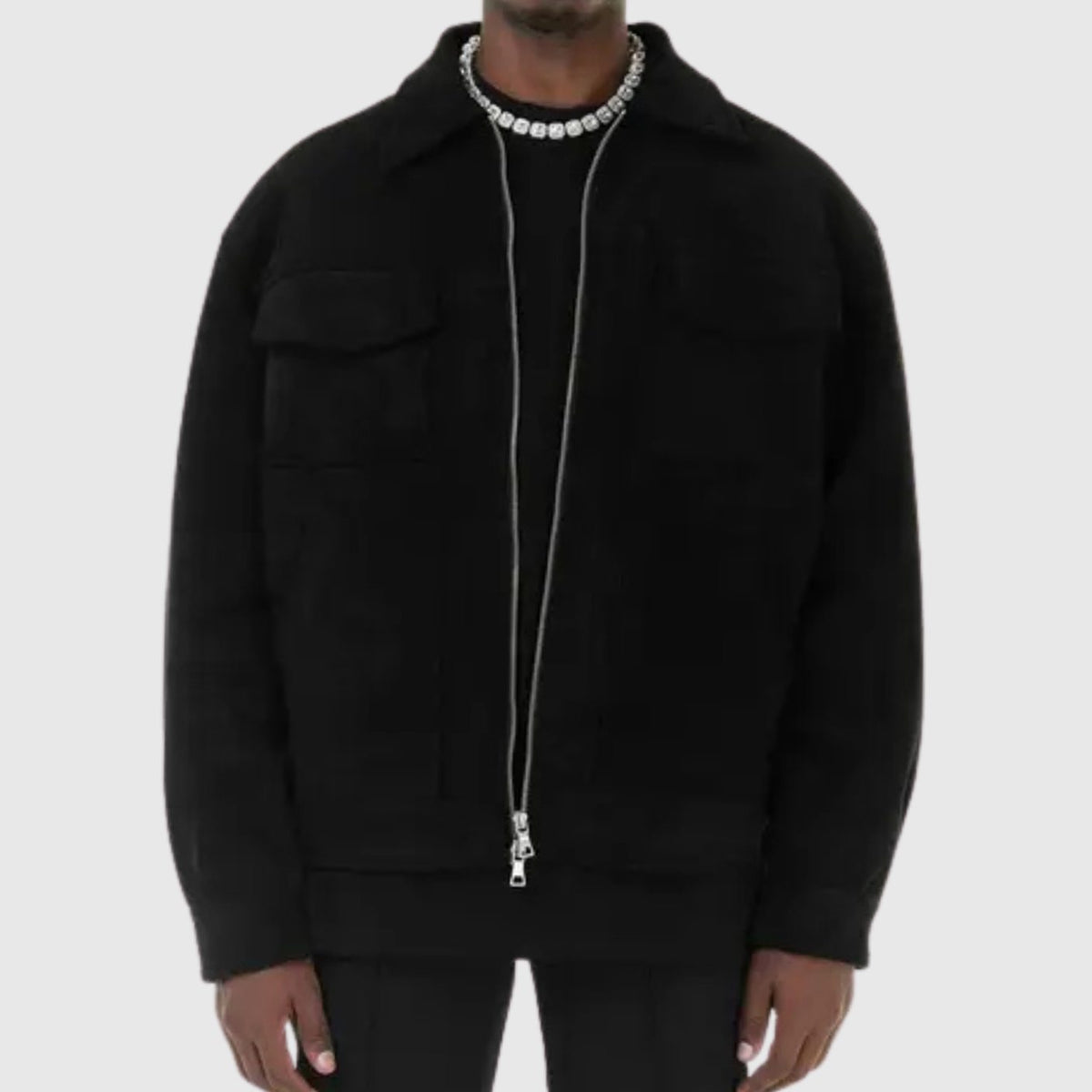 Men's Suede-Look Zip-Up Trucker Jacket Shirt Collar