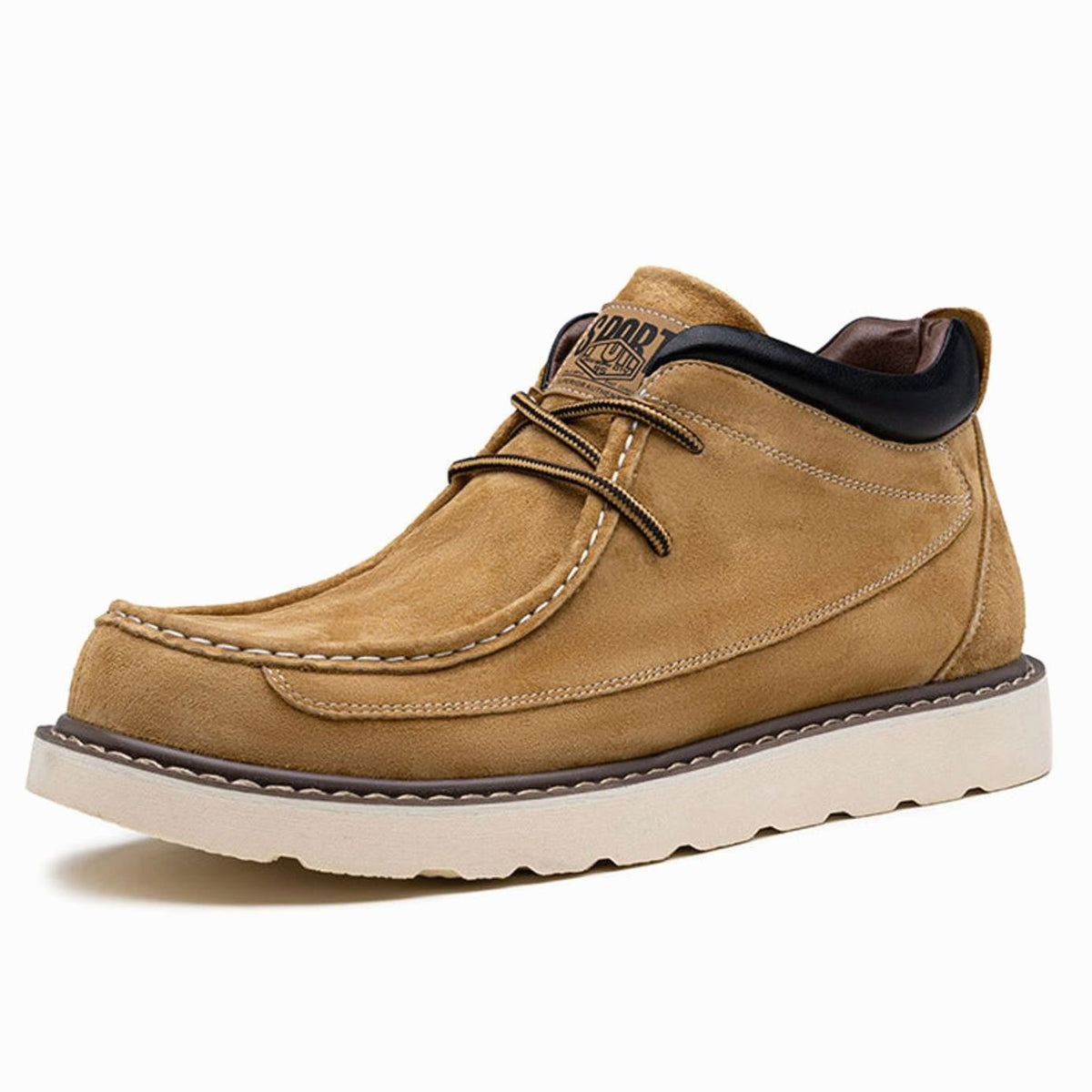 Men's Suede Moc Toe Wedge Boots Lace-Up - Camel