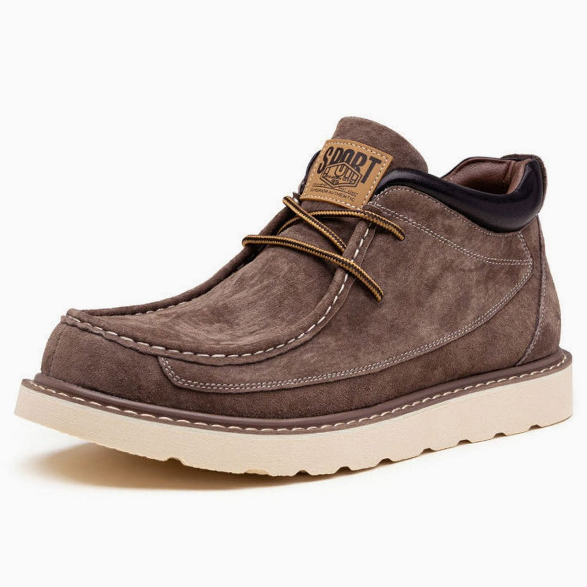 Men's Suede Moc Toe Wedge Boots Lace-Up - Brown