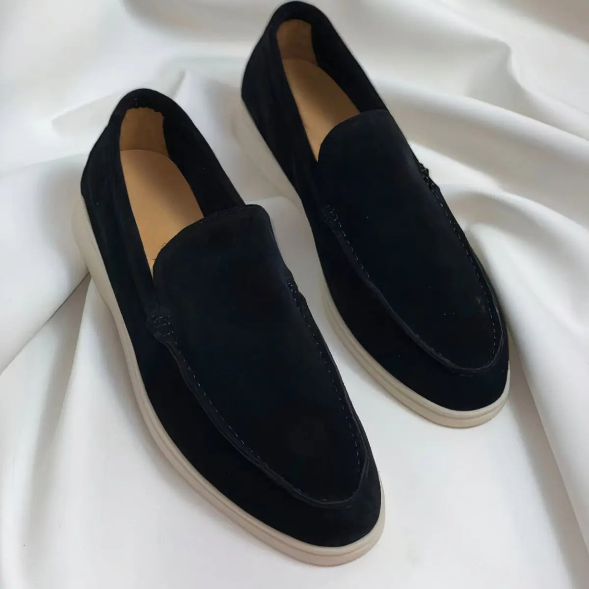Men's Suede Slip-On Flatform Loafers - Black