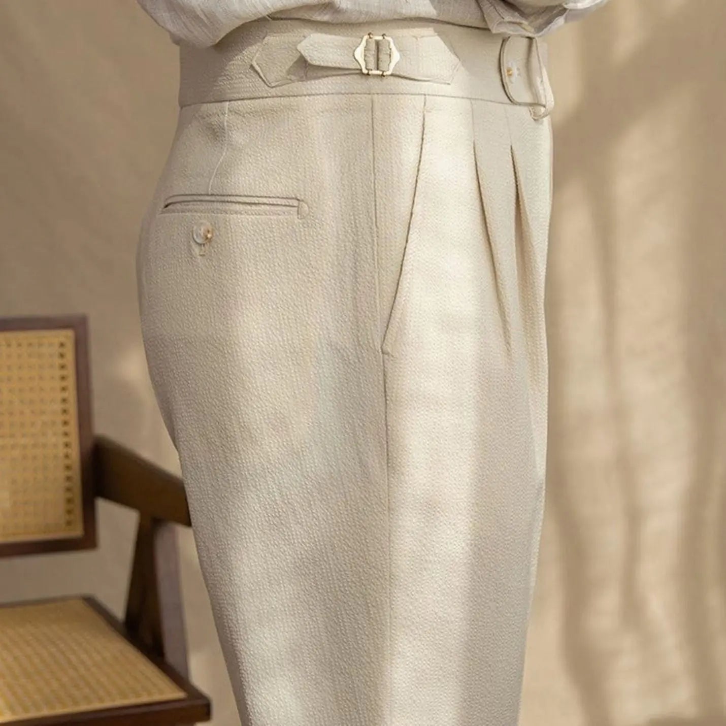 Men's Tailored High-Waist Pleated Trousers Turnup Hem