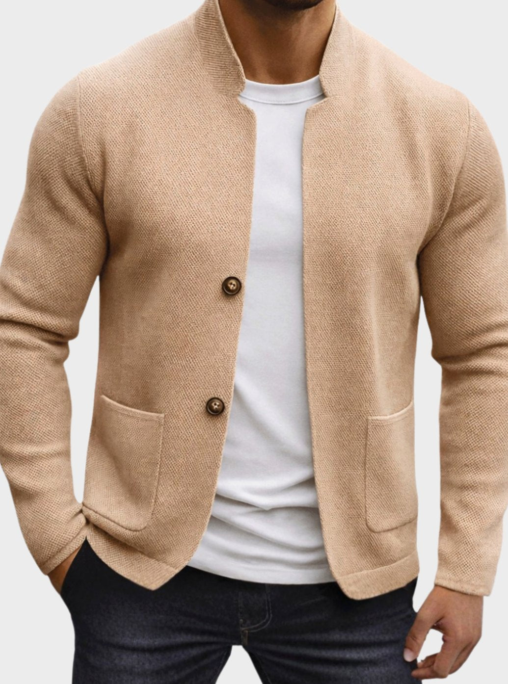Men's Textured Knit Button-Up Cardigan Jacket
