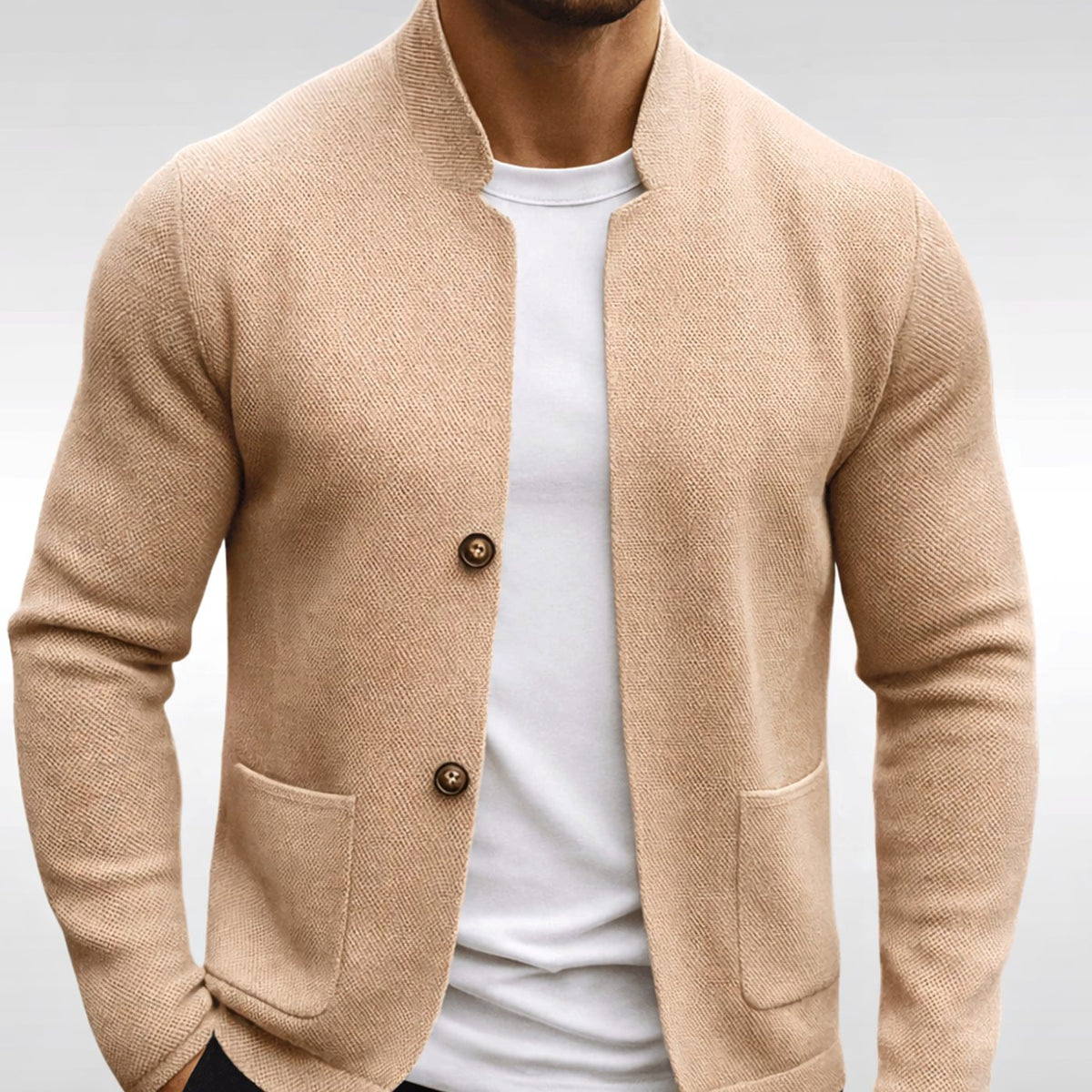 Men's Textured Knit Button-Up Cardigan Jacket - Beige