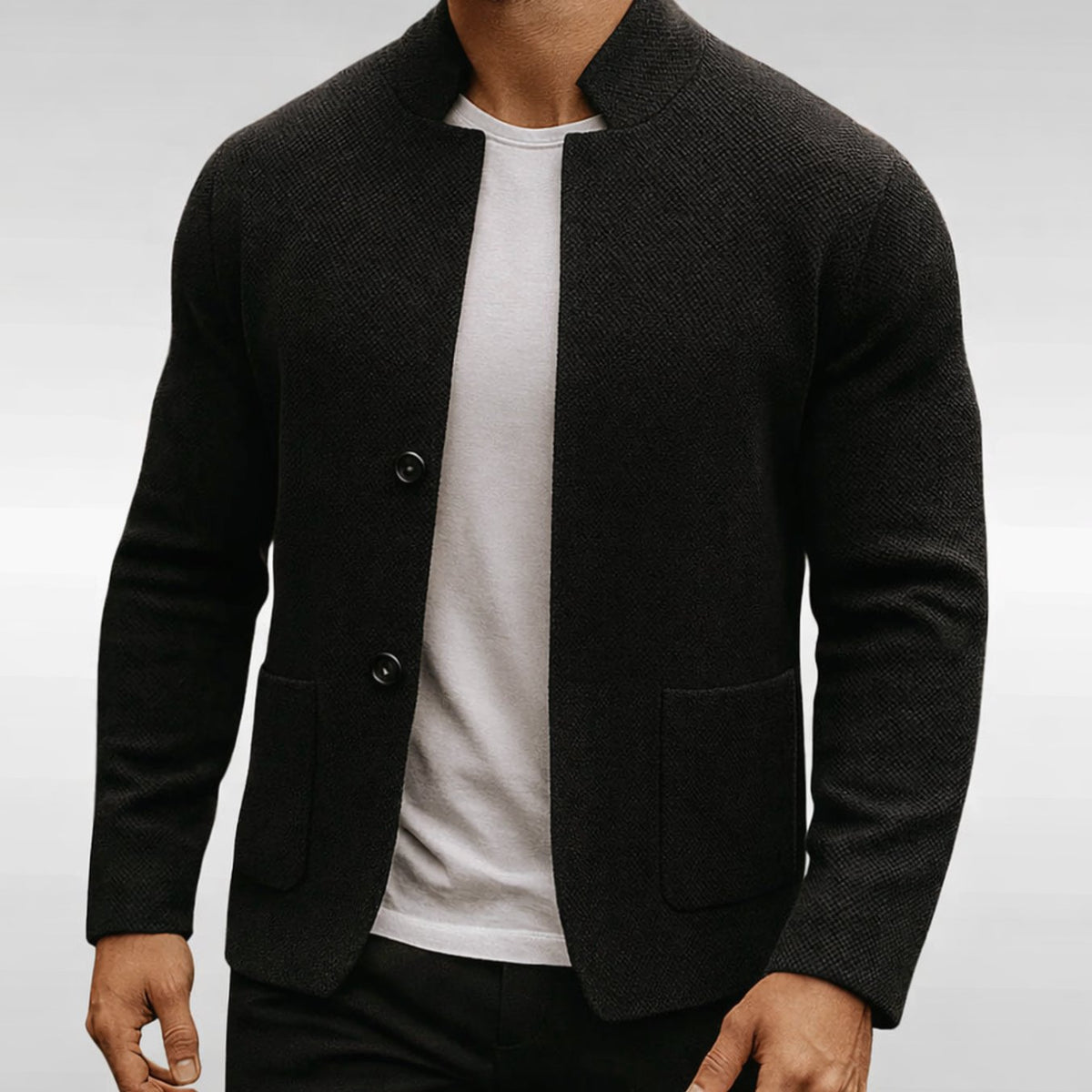 Men's Textured Knit Button-Up Cardigan Jacket - Black