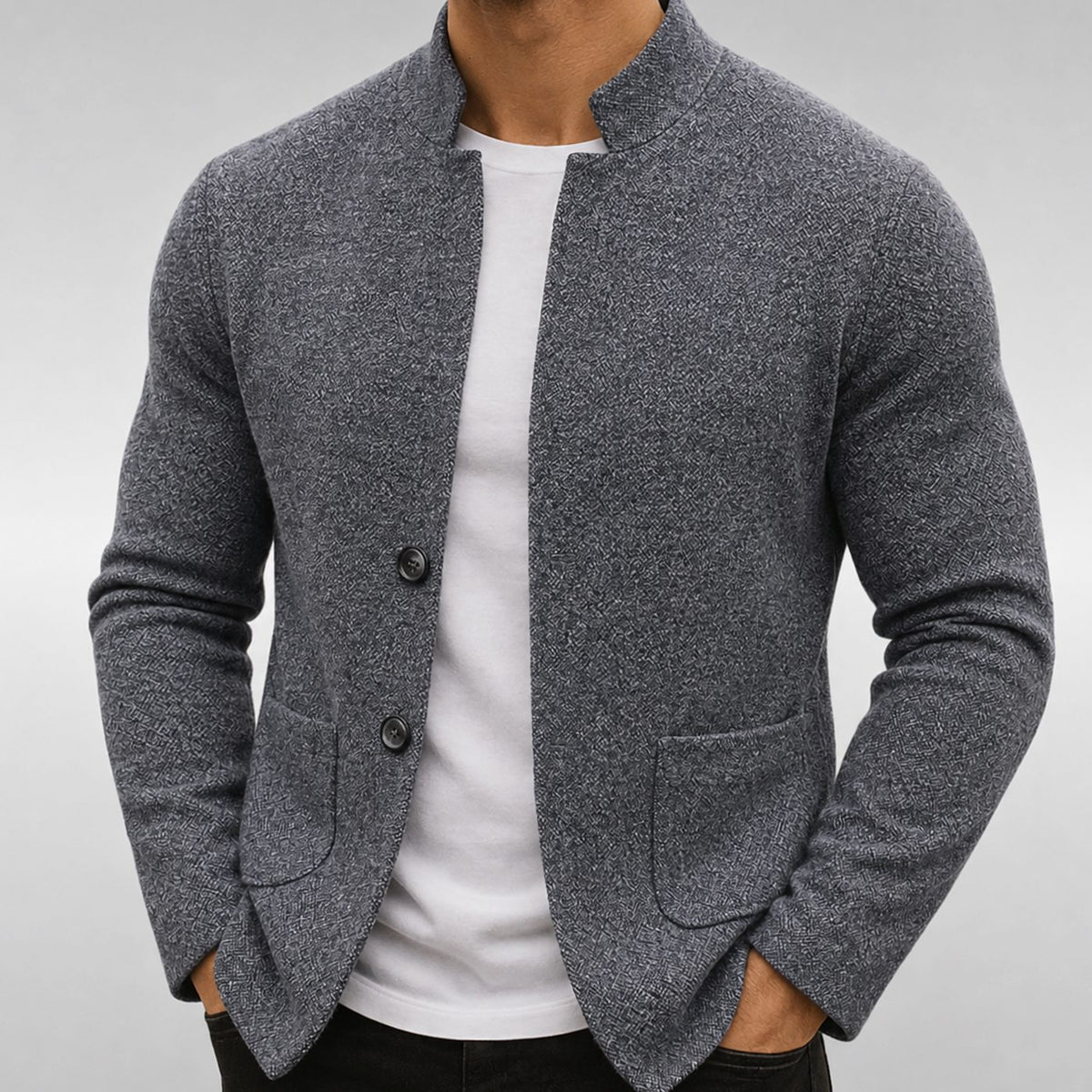 Men's Textured Knit Button-Up Cardigan Jacket - Grey
