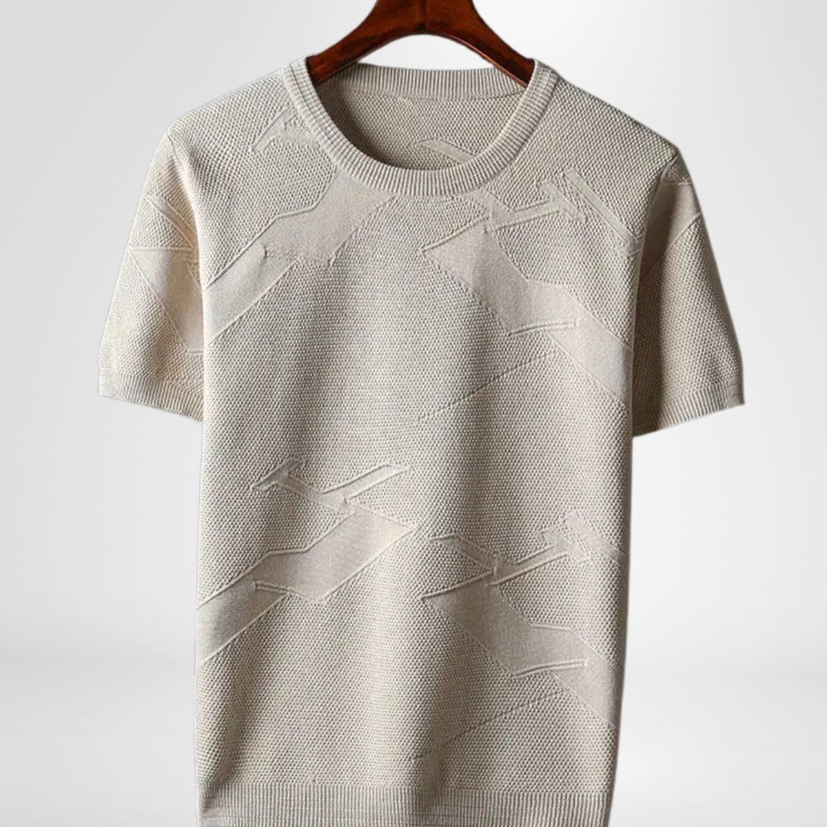 Men's Textured Knit Cotton Blend Crewneck Short-Sleeve Top - Beige