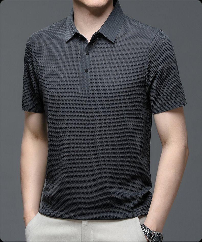 Men's Textured Knit Polo Shirt Short Sleeve - Grey