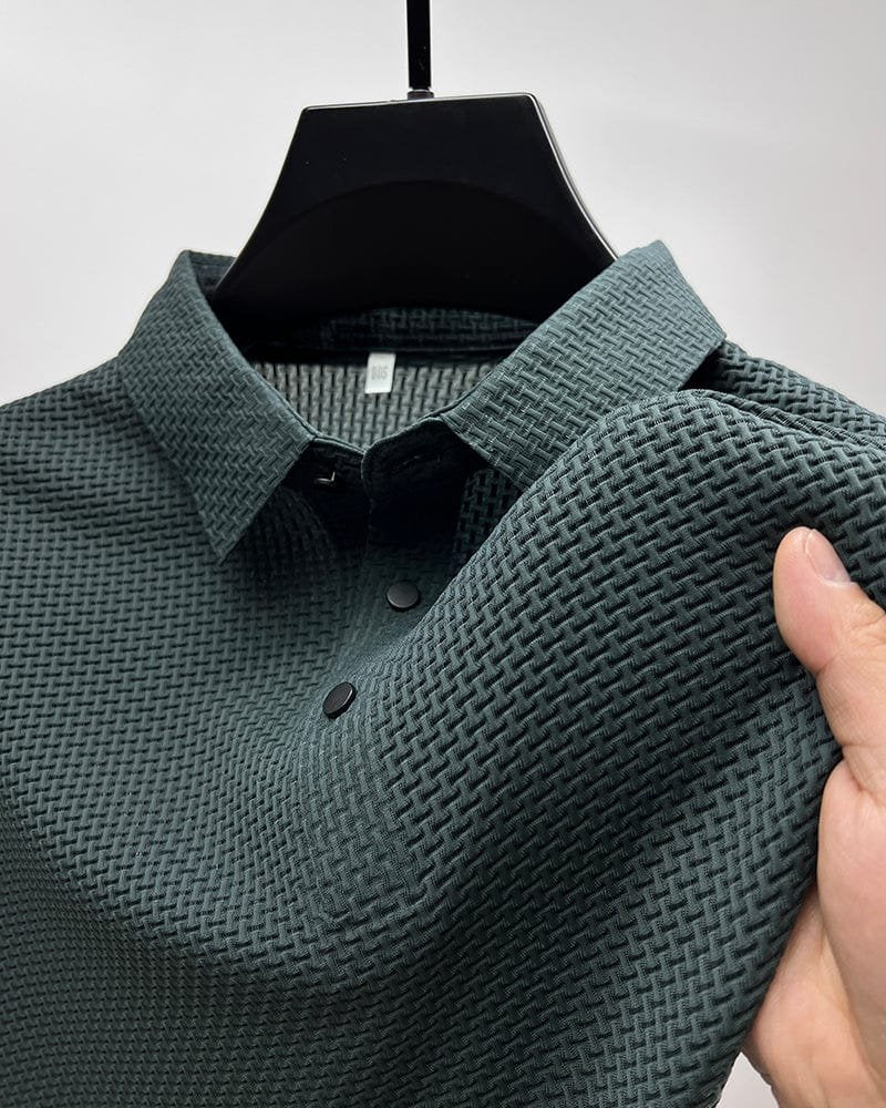 Men's Textured Knit Polo Shirt Short Sleeve