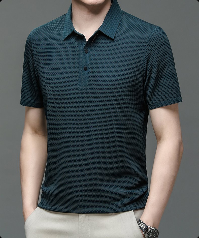 Men's Textured Knit Polo Shirt Short Sleeve - Navy Blue