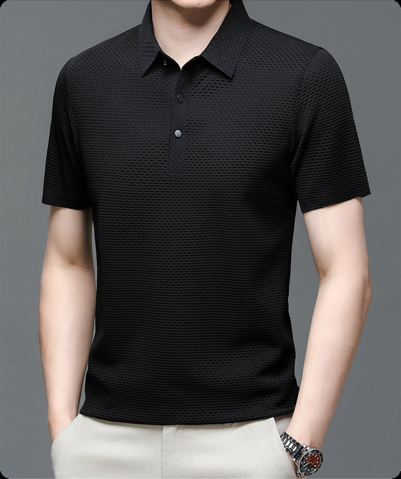 Men's Textured Knit Polo Shirt Short Sleeve - Black