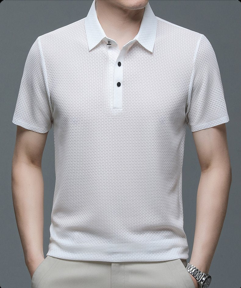 Men's Textured Knit Polo Shirt Short Sleeve - White