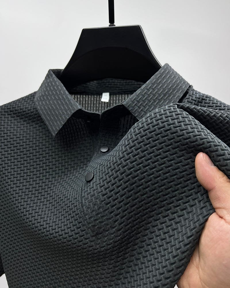 Men's Textured Knit Polo Shirt Short Sleeve