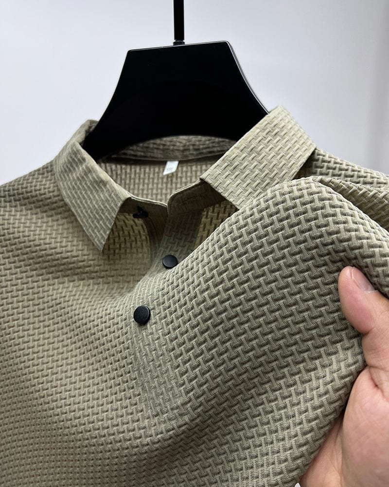 Men's Textured Knit Polo Shirt Short Sleeve