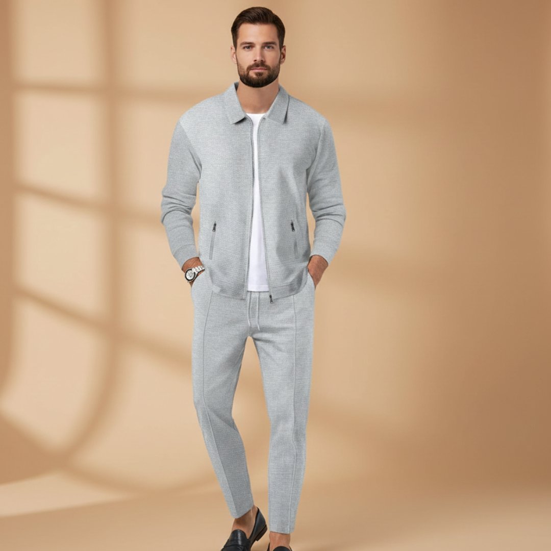 Men's Textured Zip Up Tracksuit Set Two Piece Joggers - Gray