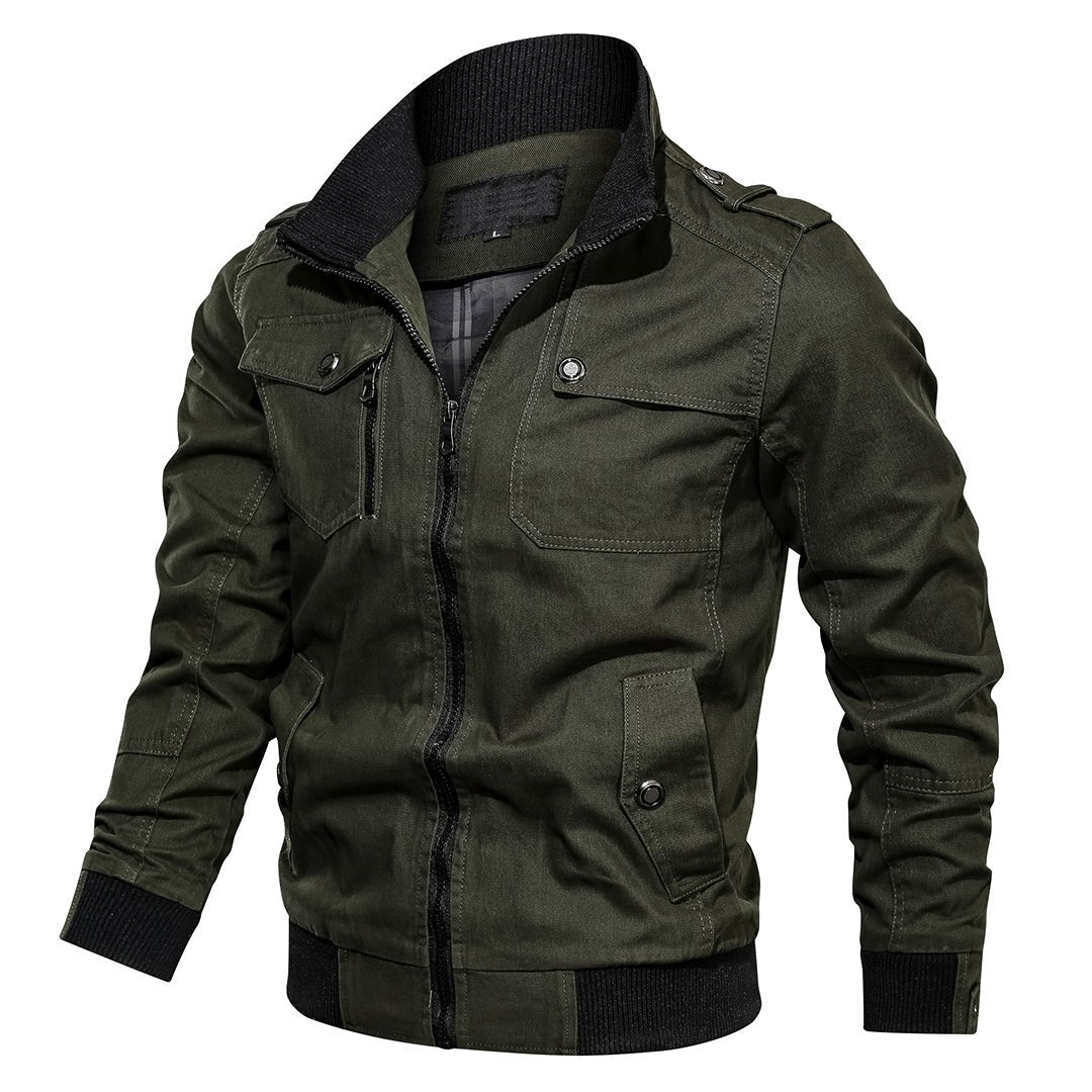 Men's Utility Bomber Jacket Stand Collar Multi-Pocket