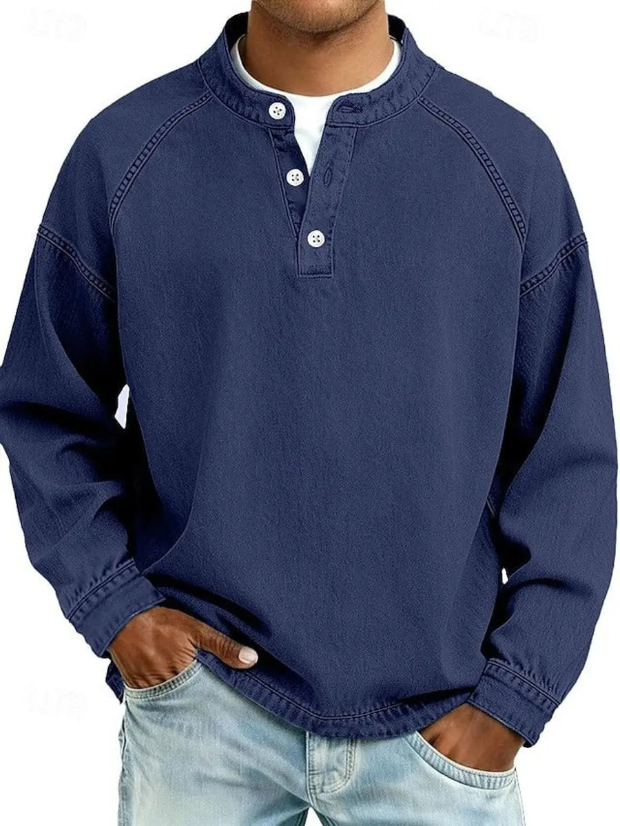 Men's Vintage Henley Long Sleeve Pullover Mens Knit Sweater - Royal Blue