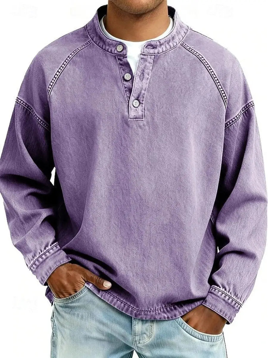 Men's Vintage Henley Long Sleeve Pullover Mens Knit Sweater - Purple