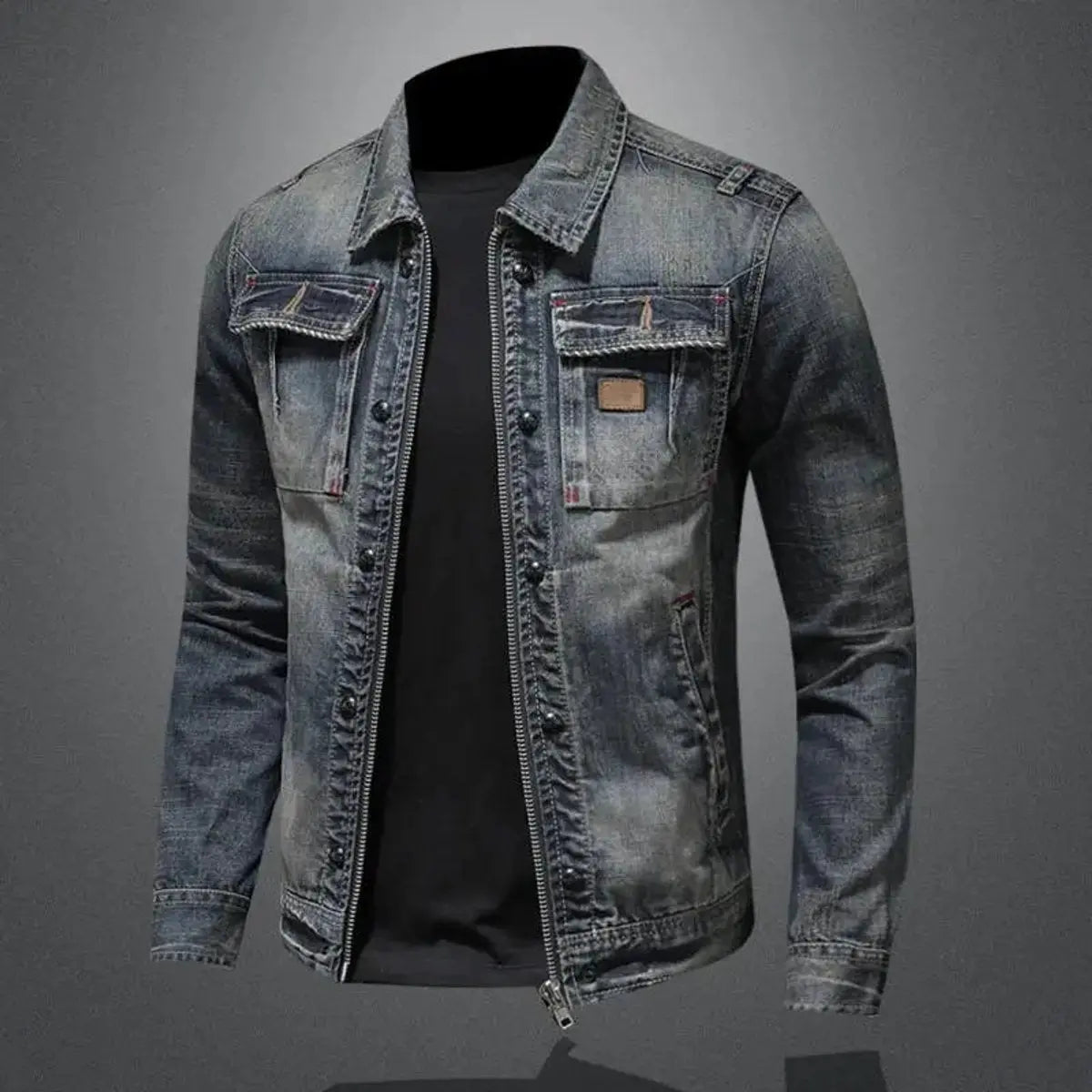Men's Vintage Washed Zip-Up Retro Denim Jacket Coat