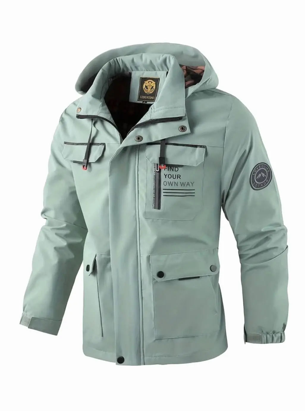 Men's Waterproof Hooded Multi-Pocket Winter Jacket - Light Green