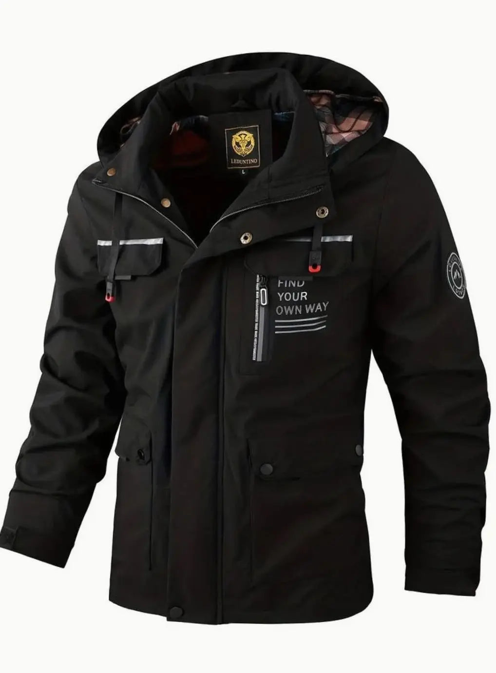 Men's Waterproof Hooded Multi-Pocket Winter Jacket - Black