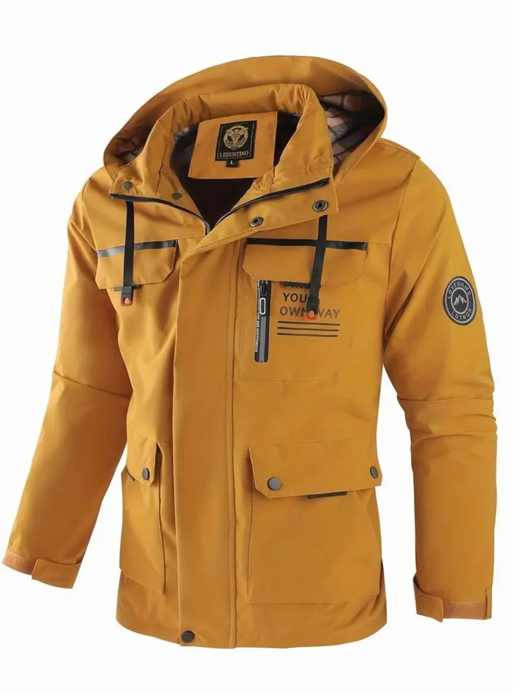 Men's Waterproof Hooded Multi-Pocket Winter Jacket - Yellow