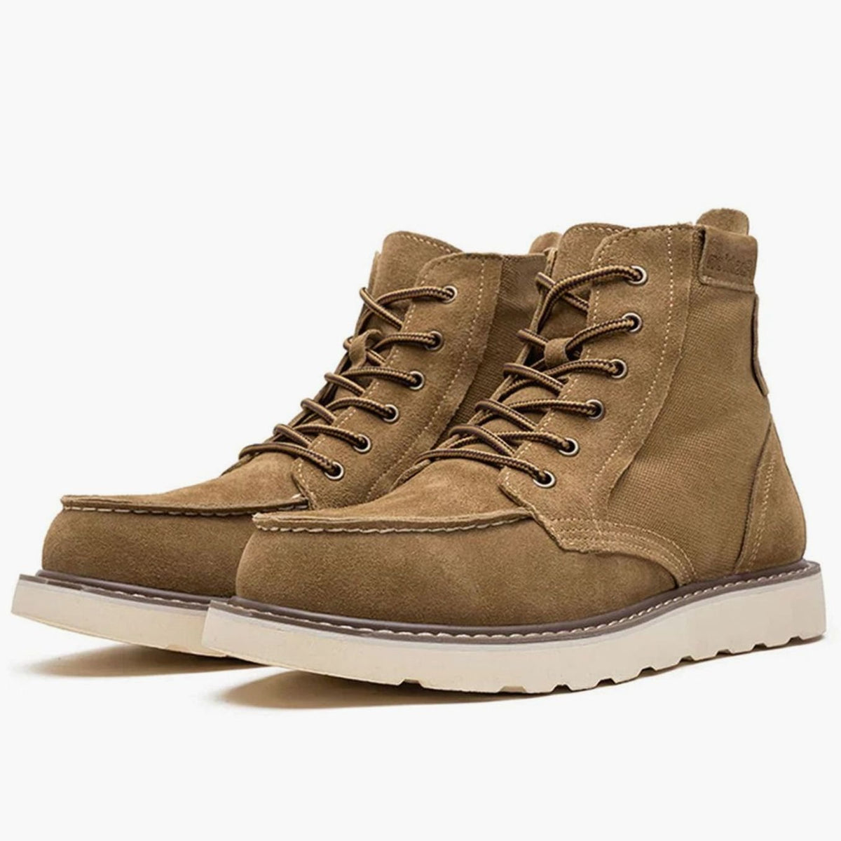 Men's Waterproof Moc Toe Leather Boots Chunky Platform Sole - Brown