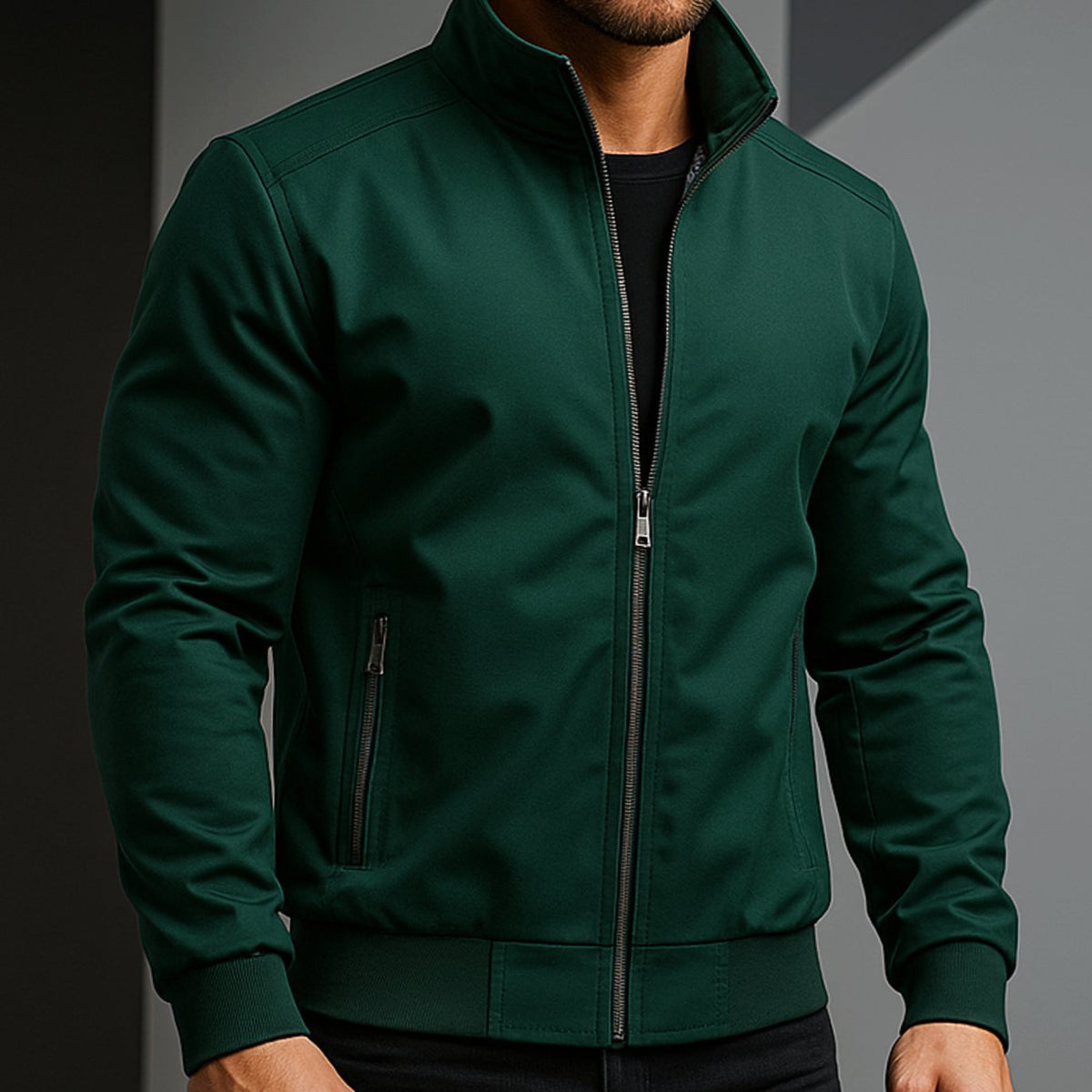 Men's Weather-Resistant Zip-Up Bomber Jacket Checked Lining