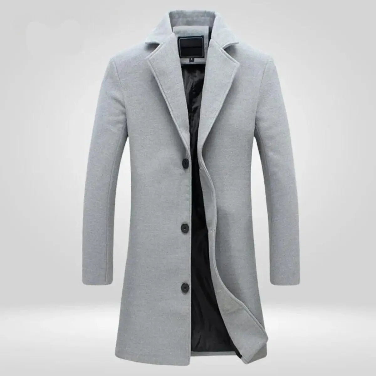Men's Wool Coat Single-Breasted Long Overcoat - Grey
