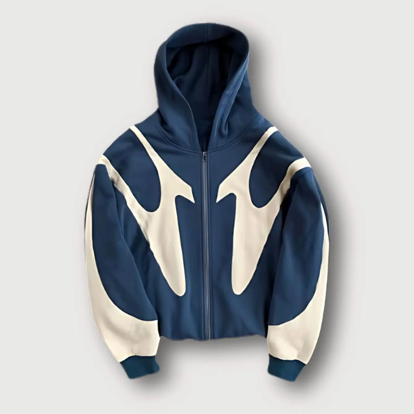 Men's Zip-Up Contrast Panel Graphic Hoodie - Blue