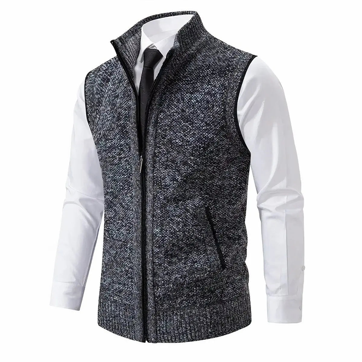 Men's Zip-Up Sleeveless Knit Mens Cardigan Sweater Vest - Dark Grey