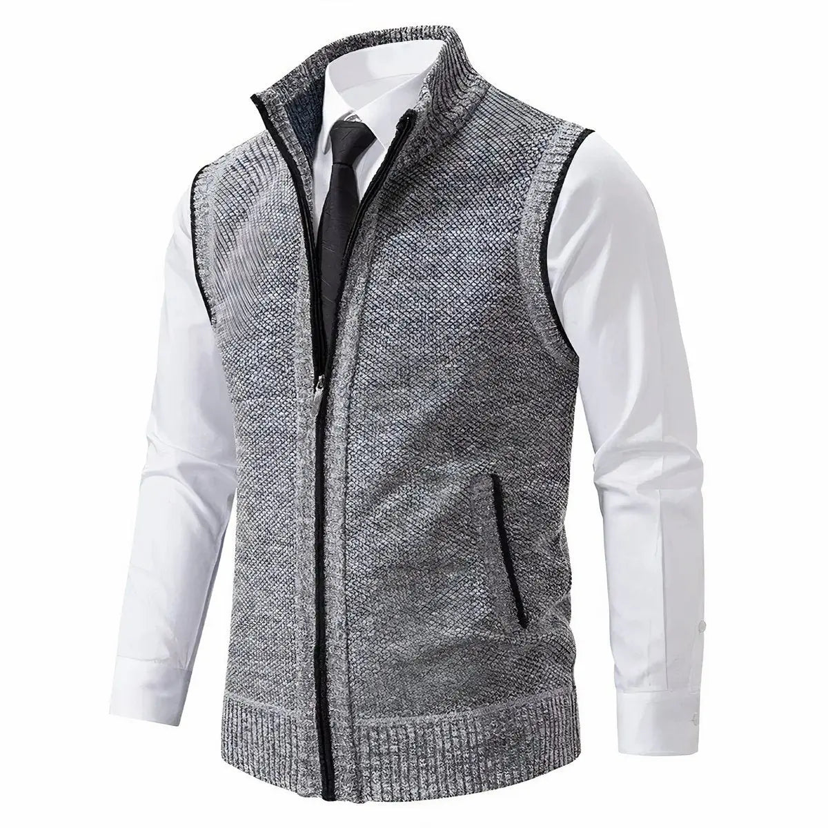 Men's Zip-Up Sleeveless Knit Mens Cardigan Sweater Vest - Light Grey