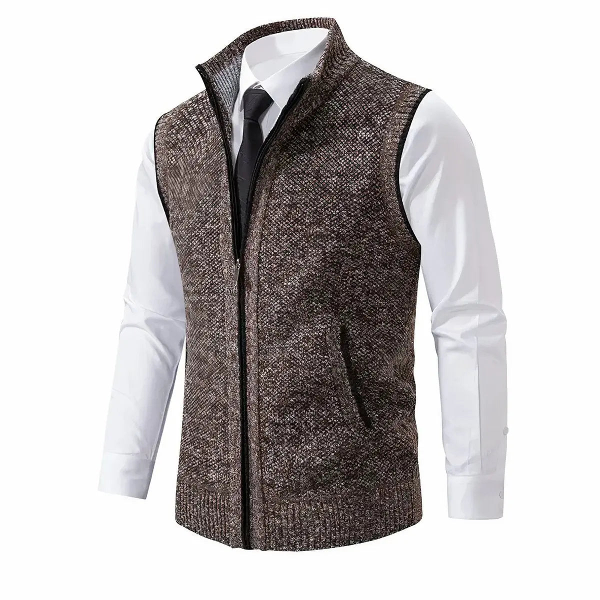 Men's Zip-Up Sleeveless Knit Mens Cardigan Sweater Vest - Brown