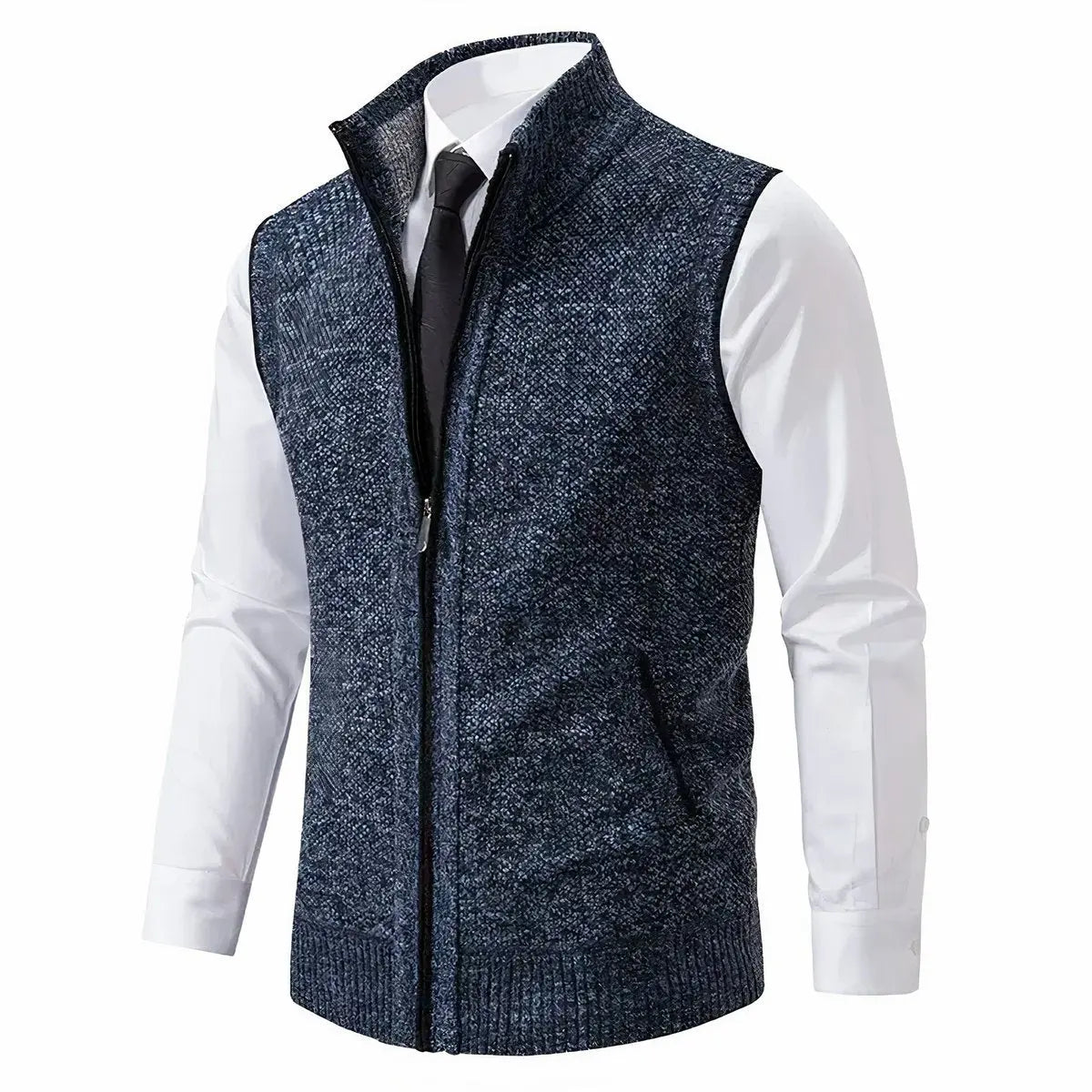 Men's Zip-Up Sleeveless Knit Mens Cardigan Sweater Vest - Blue