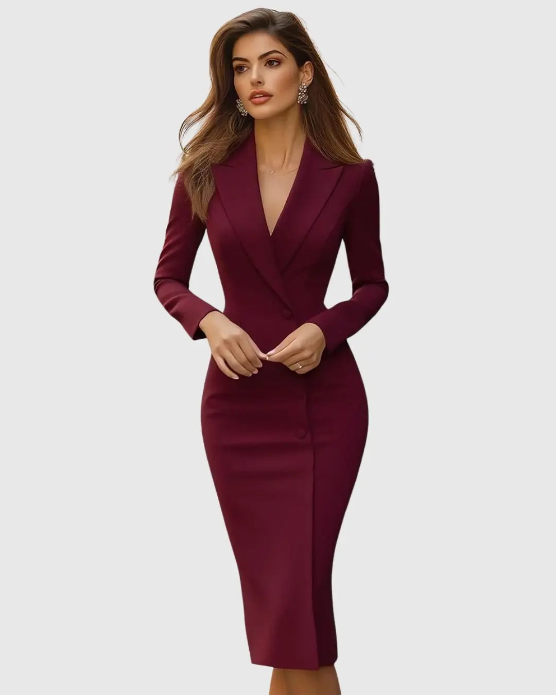 Midi Blazer Dress Tailored Double Breasted Long Sleeve