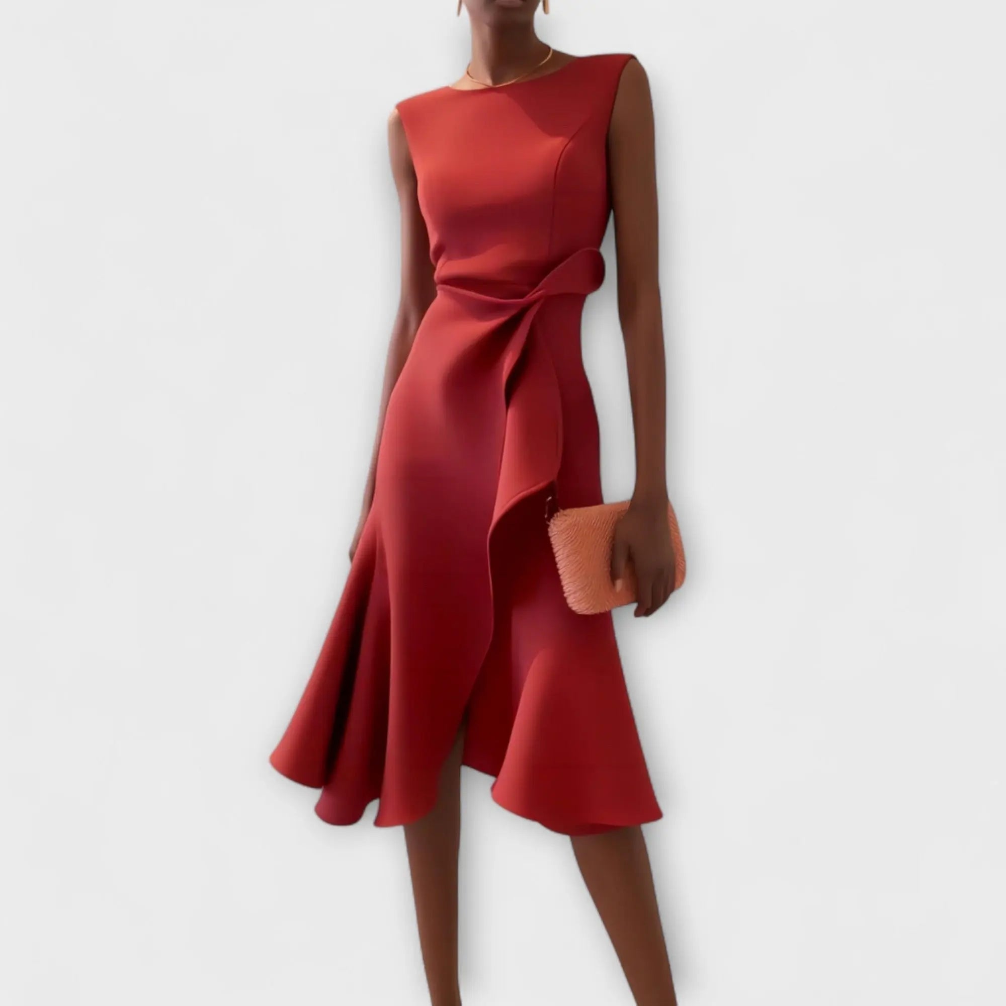 Midi Dress Asymmetric Sleeveless Sophisticated Formal - Red