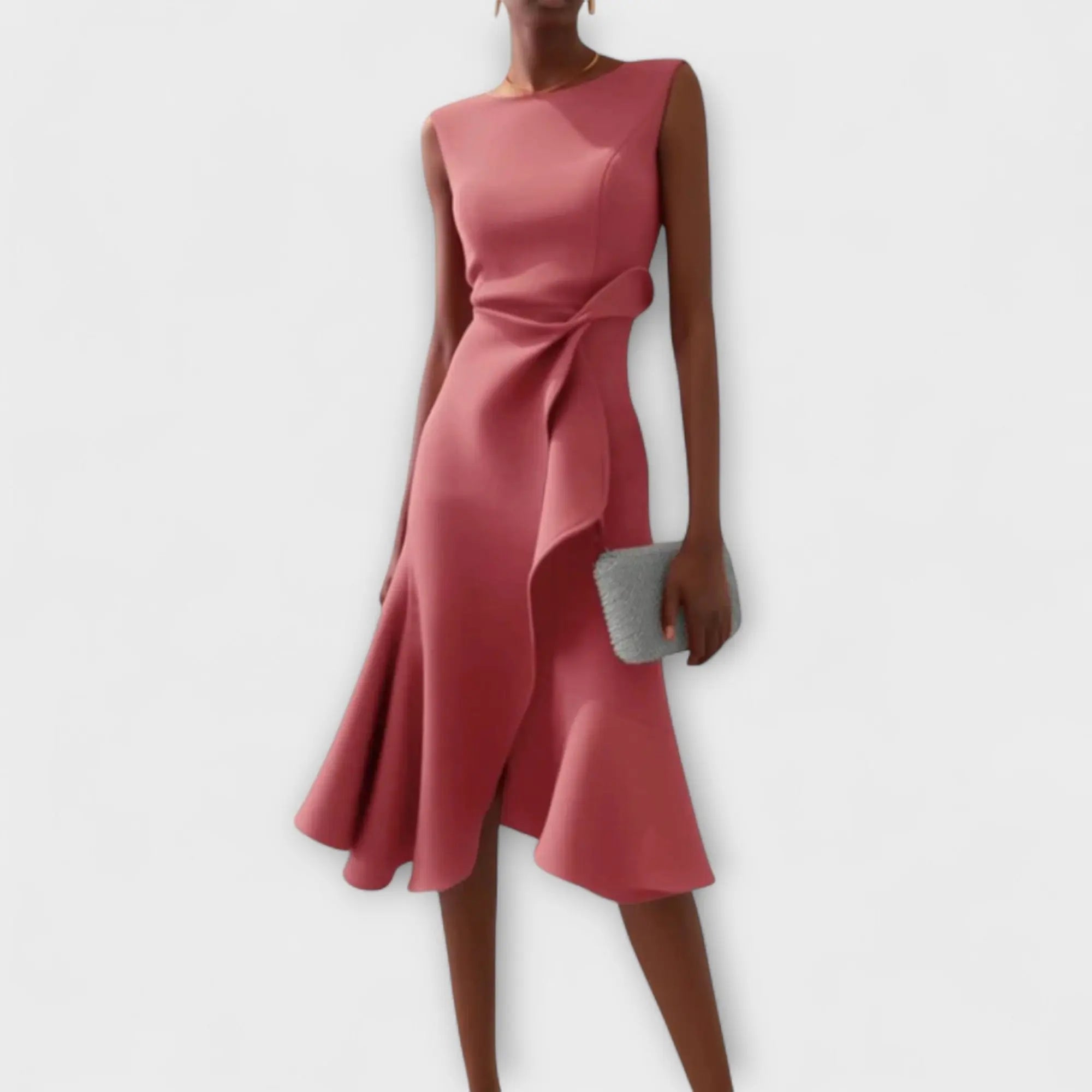 Midi Dress Asymmetric Sleeveless Sophisticated Formal - Pink