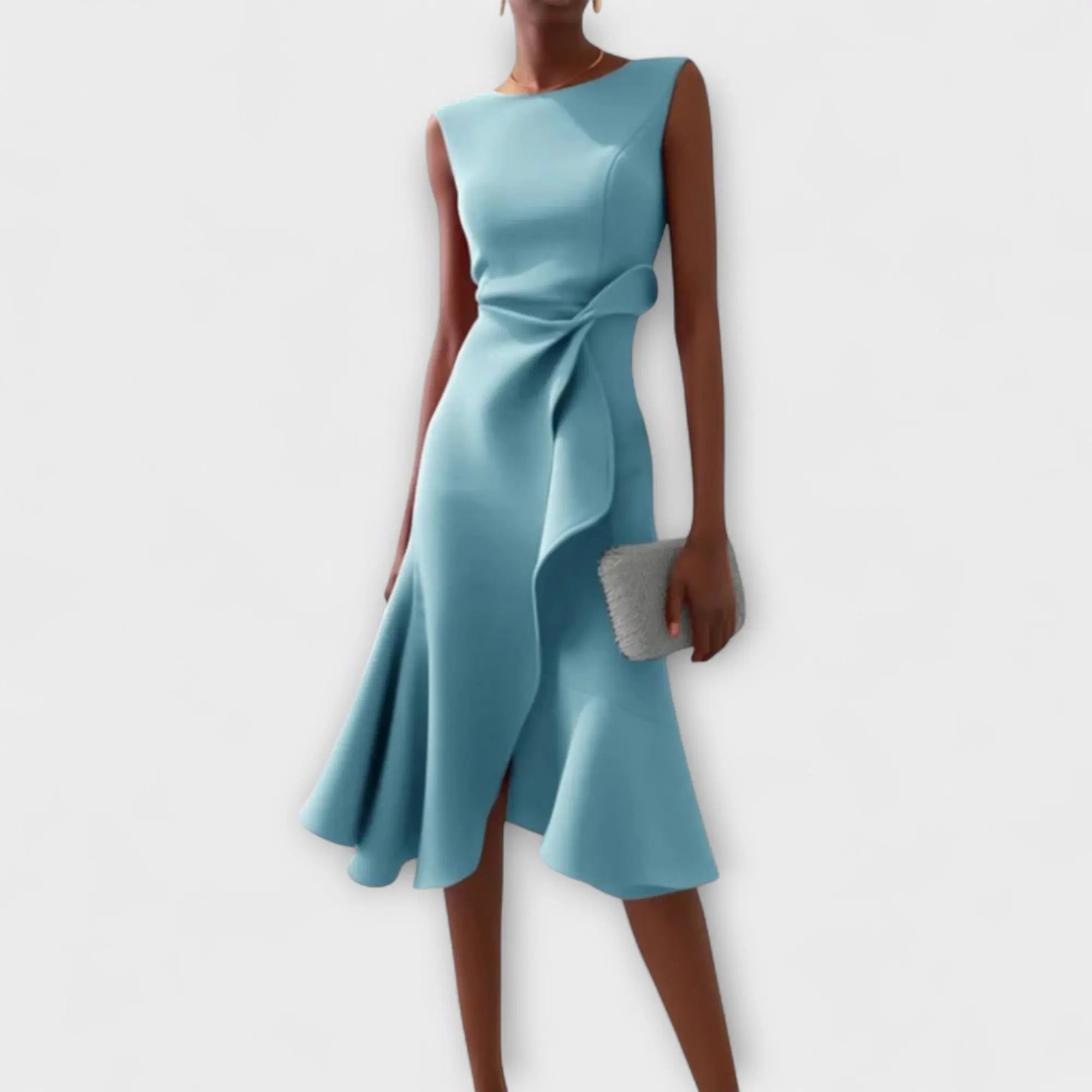 Midi Dress Asymmetric Sleeveless Sophisticated Formal - Light Blue