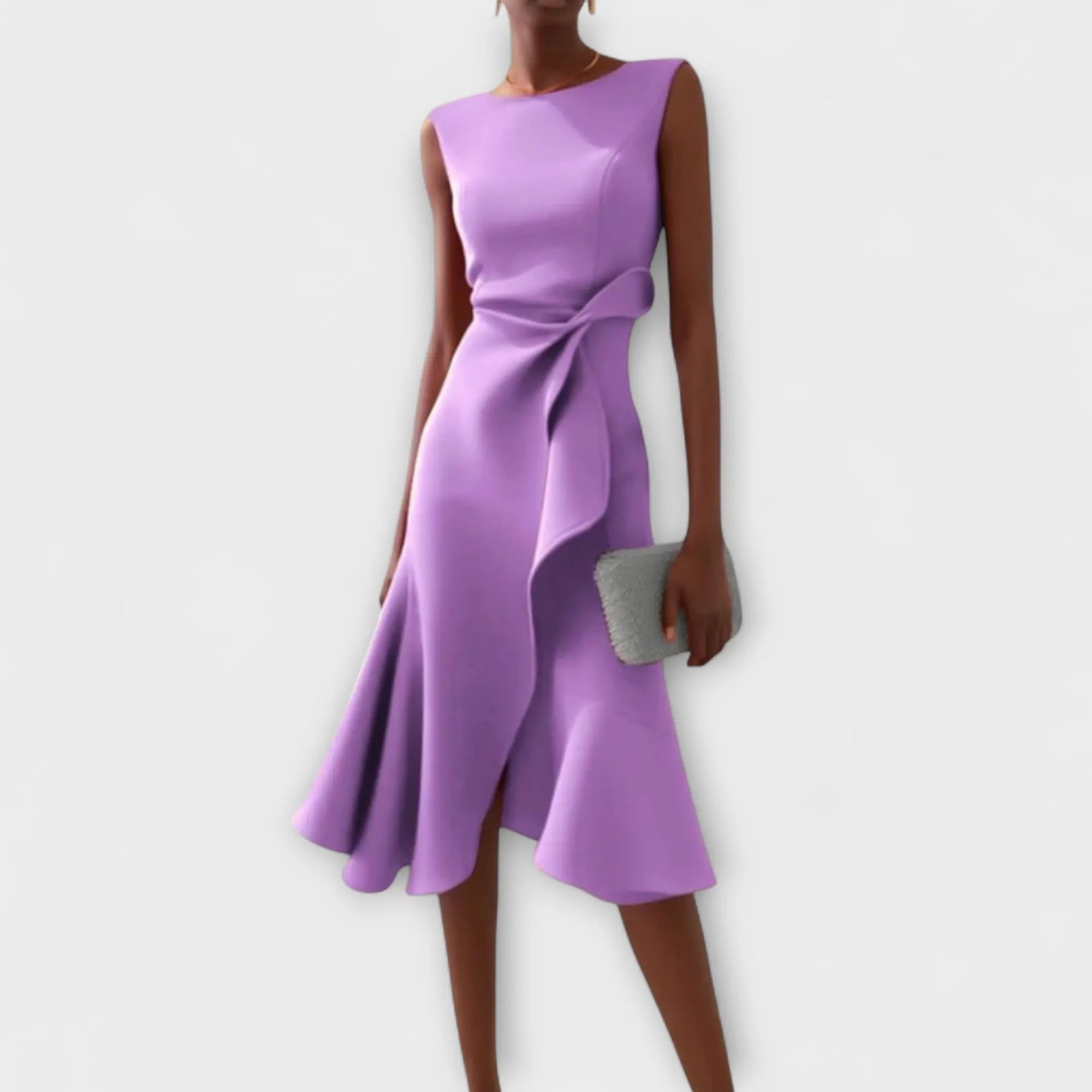 Midi Dress Asymmetric Sleeveless Sophisticated Formal - Purple