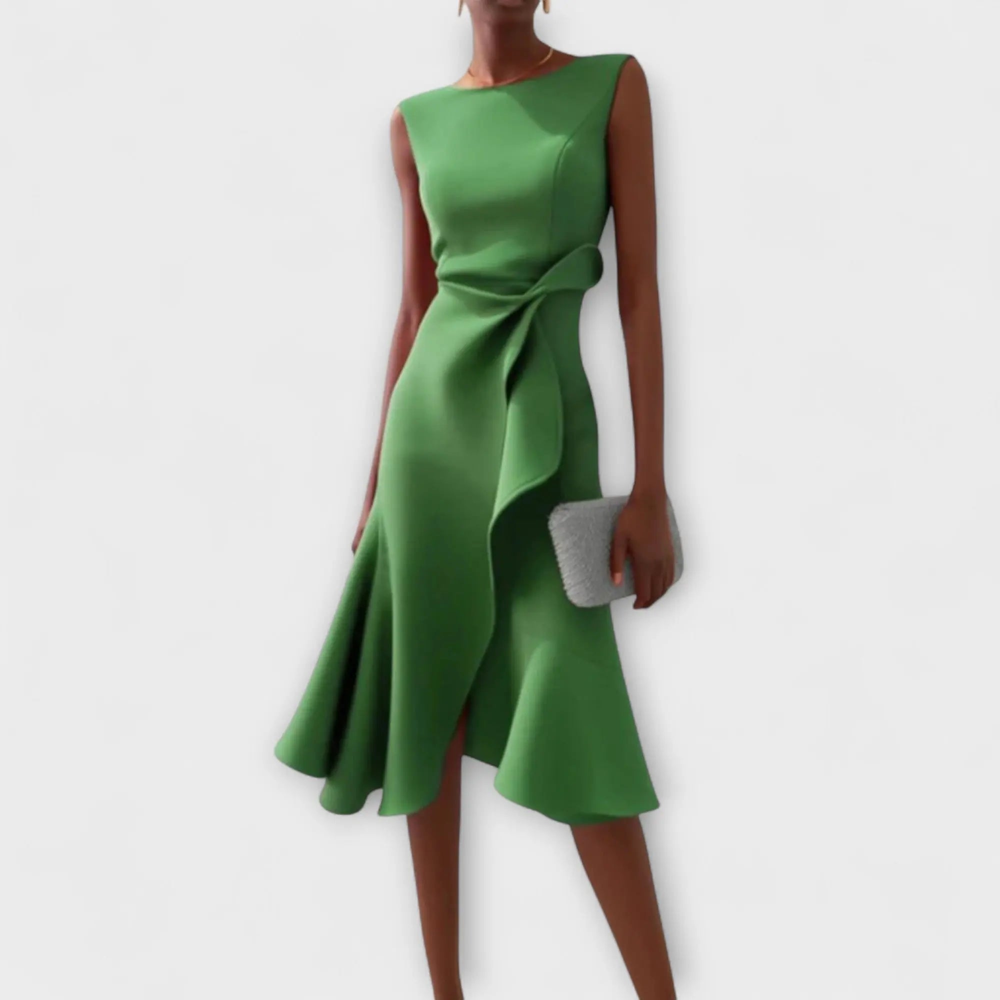 Midi Dress Asymmetric Sleeveless Sophisticated Formal - Green