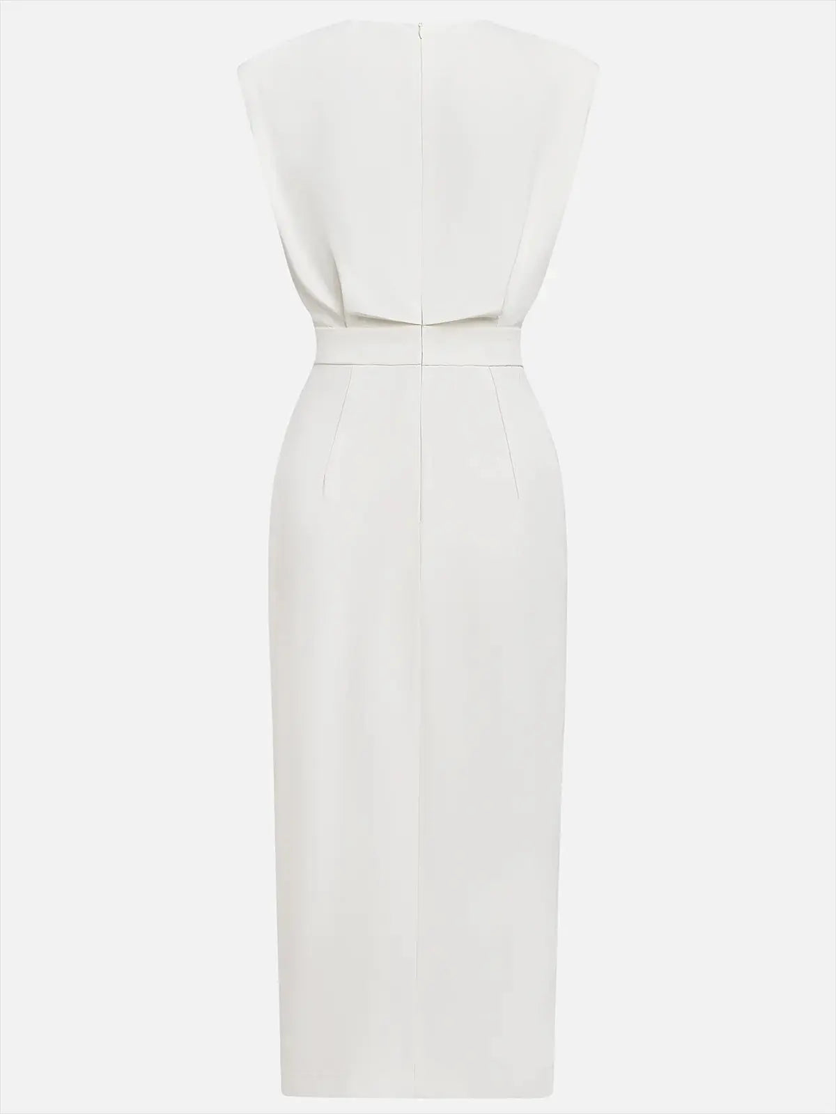 Midi Dress Button Detail Round Neckline Sleeveless