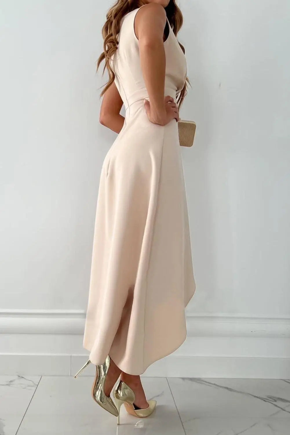 Midi Wrap Dress V-Neck Asymmetric Wedding Guest
