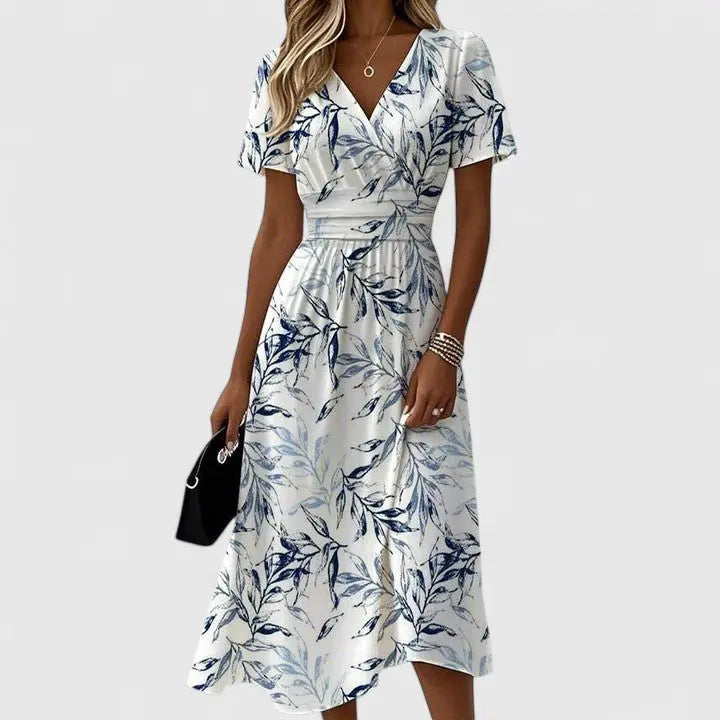 Midi Wrap Dress V-Neck Short Sleeve Floral Print