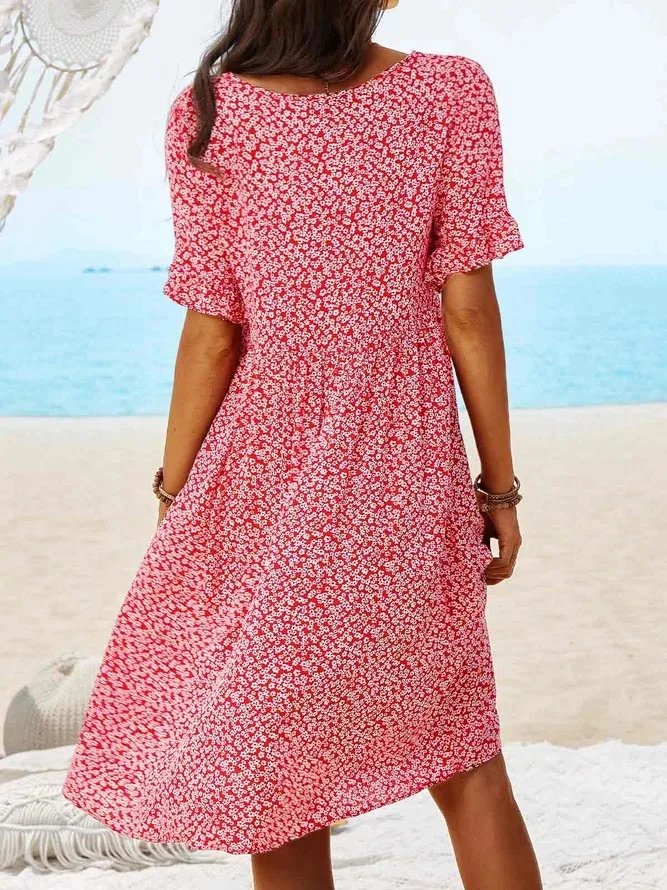 Mini Dress Flutter Sleeves Cotton Ditsy Floral