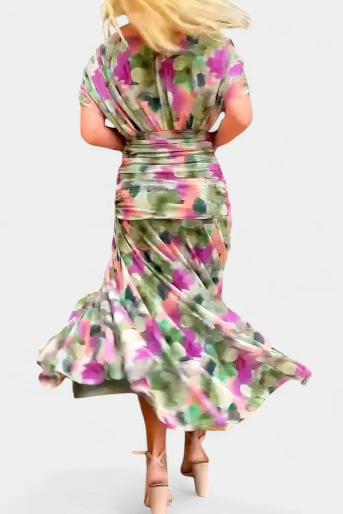 Off Shoulder Wrap Dress V-Neck Ruched Maxi Evening