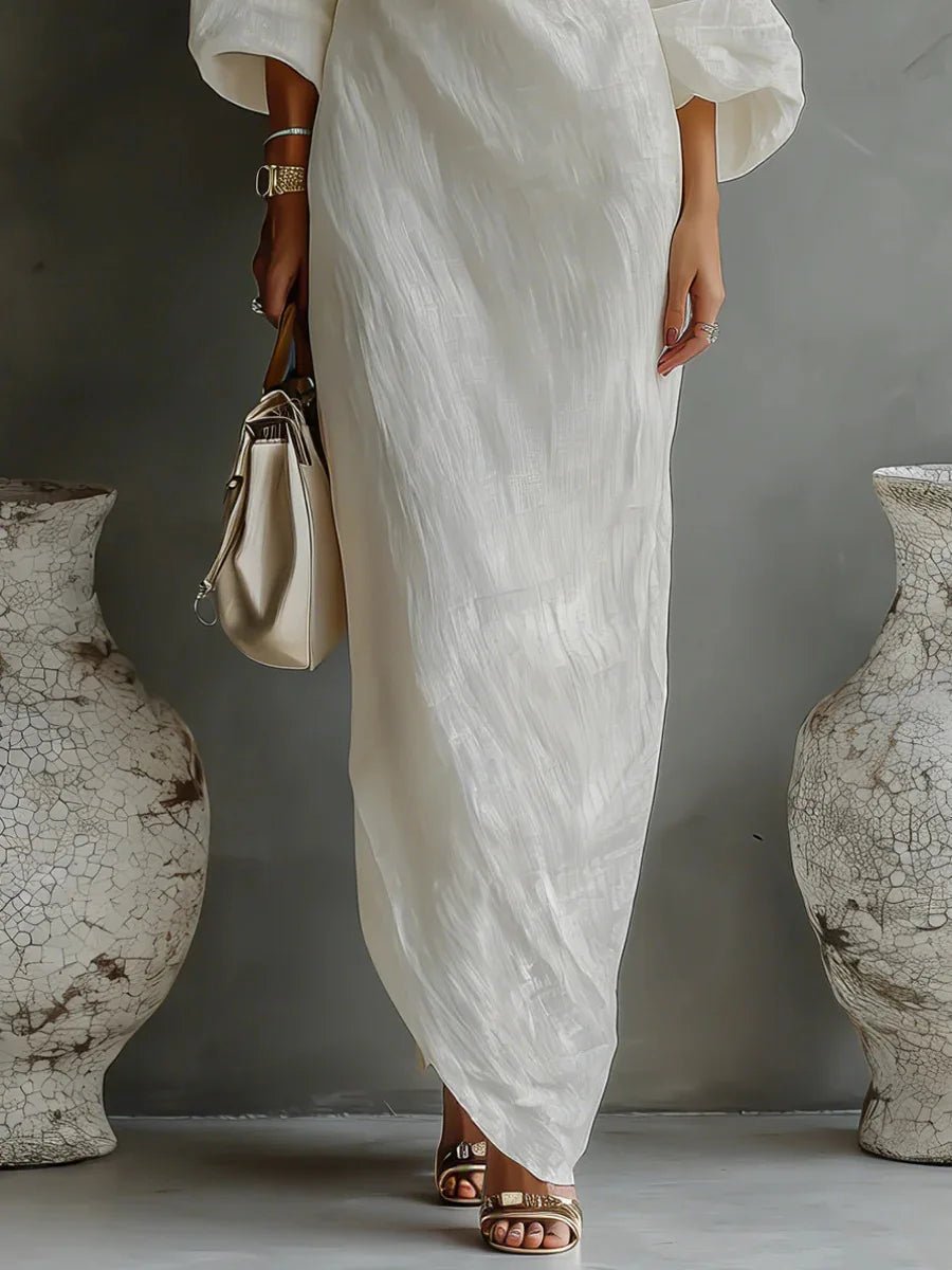 One Shoulder Linen Dress Asymmetric Batwing Sleeve