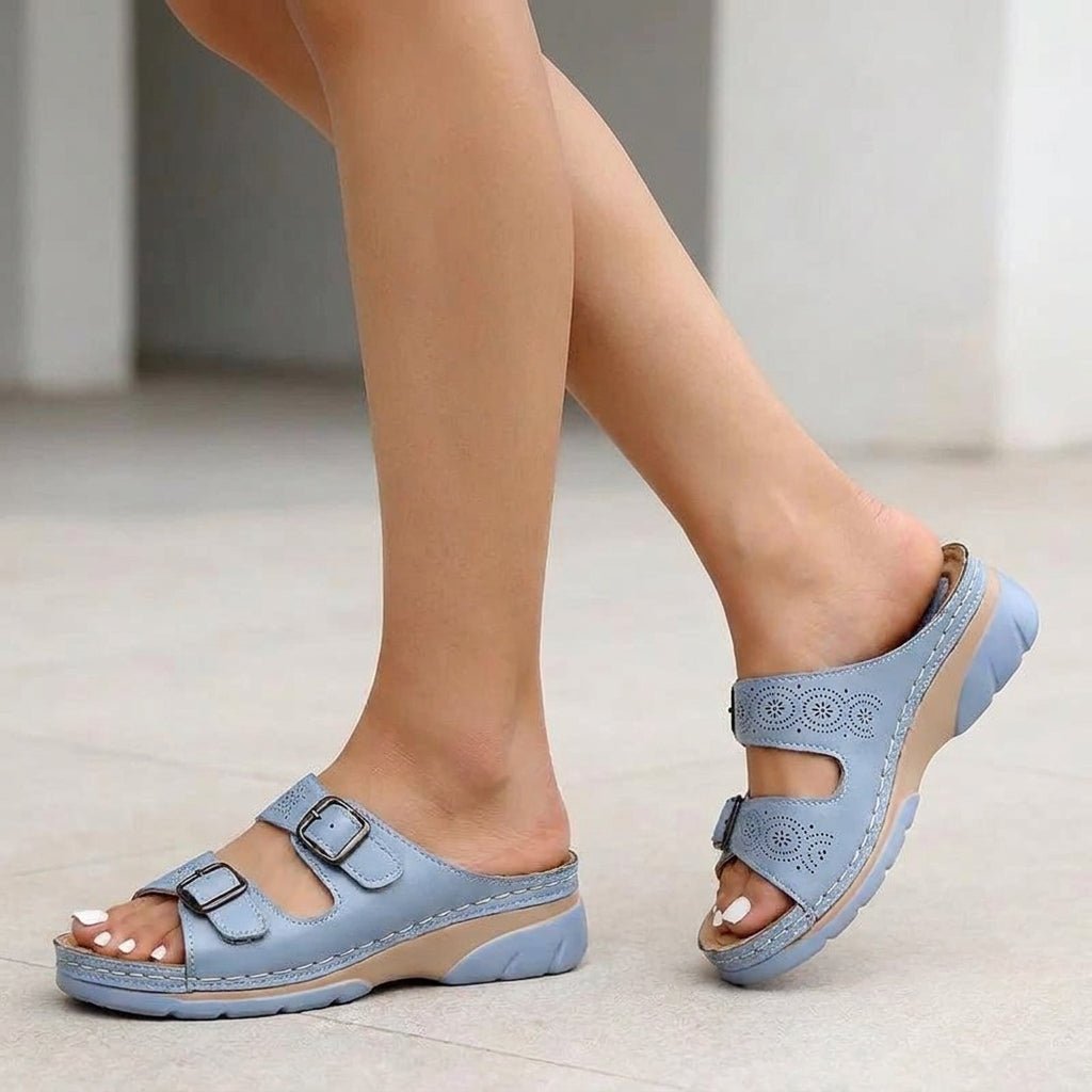 Orthopedic Buckle Platform Sandals Perforated Comfort - Light Blue