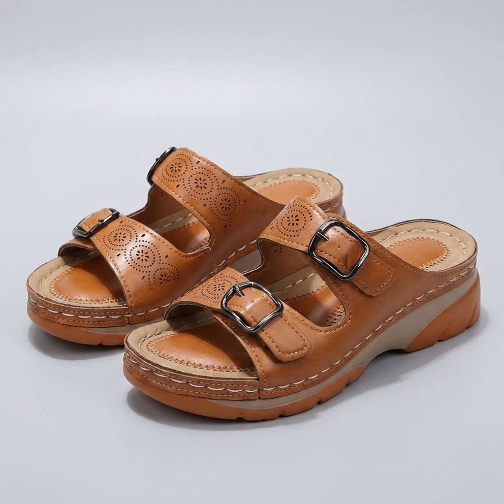 Orthopedic Buckle Platform Sandals Perforated Comfort