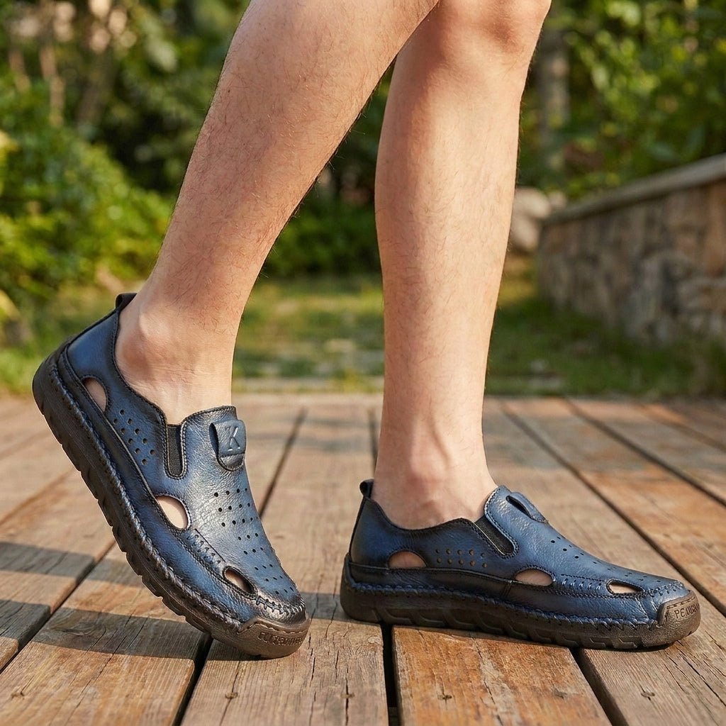 Orthopedic Closed-Toe Sandals Men's Hand-Stitched Perforated - Blue
